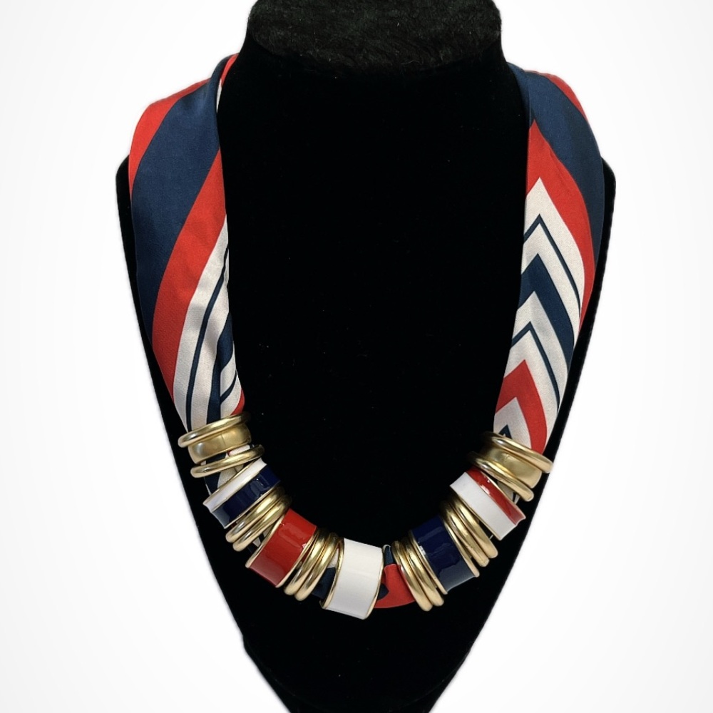 NWT โ๏ธโฅ๏ธ๐โ๏ธ Piper K gorgeous red n blue tones adjustable scarf necklace - Picture 4 of 12
